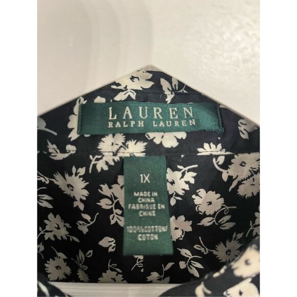 Lauren Ralph Lauren Black & White Floral Print 3/4 Sleeve Button Down Shirt sz 1 - Picture 3 of 6